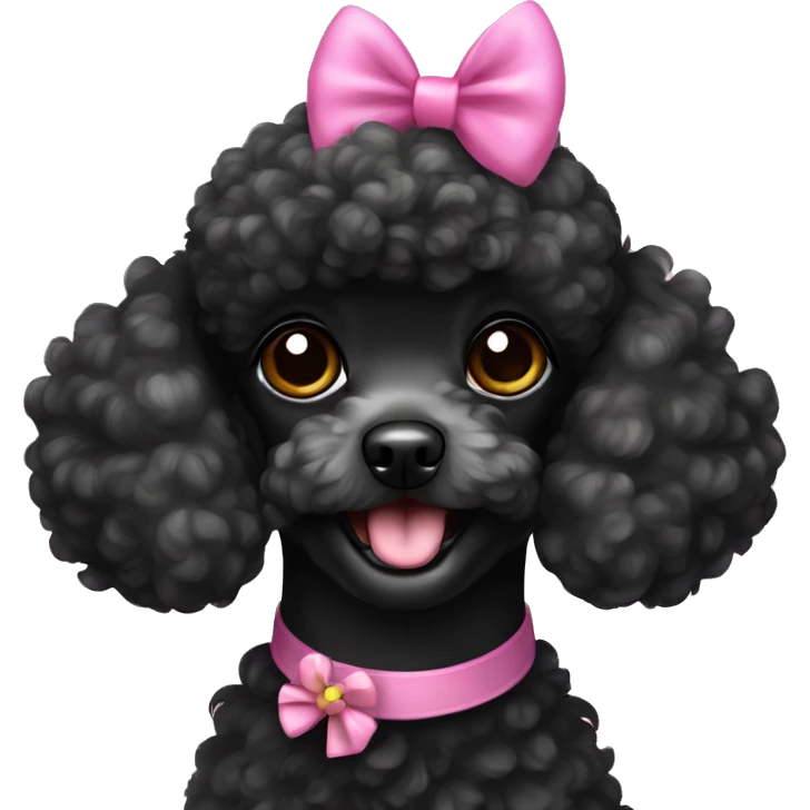 Black toy poodle with pink bows on ears emoji