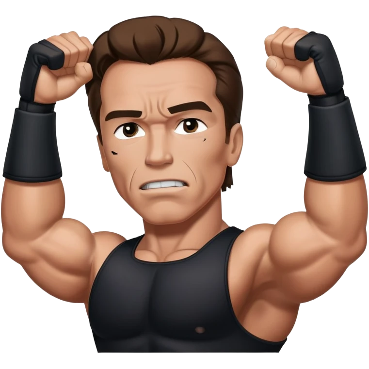 Young Arnold Schwarzenegger from the Commando poster wearing blackwith war makeup on ready to fight (seen above the chest) emoji