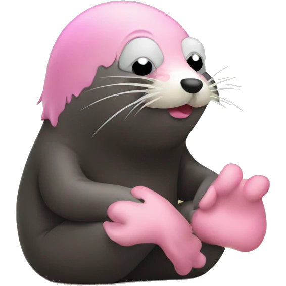 Mole, with pink nose, eyes closed and big pink digging claws emoji