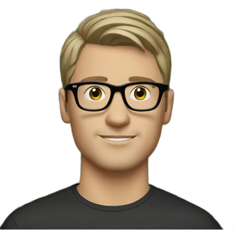 white brunette guy short hair with glasses and dark t-shirt with flowers print emoji