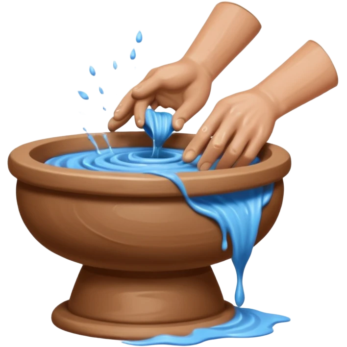 Realistic image of a potter's wheel in action, shaping wet clay into graceful shapes, water splashing gently emoji