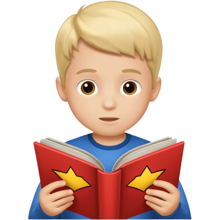 little boy reading comic bôk emoji