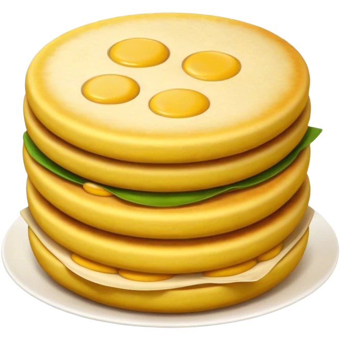 Cinematic Realistic Arepas Dish Emoji, depicted as golden cornmeal cakes filled with savory ingredients rendered with lifelike textures and warm, inviting lighting. emoji