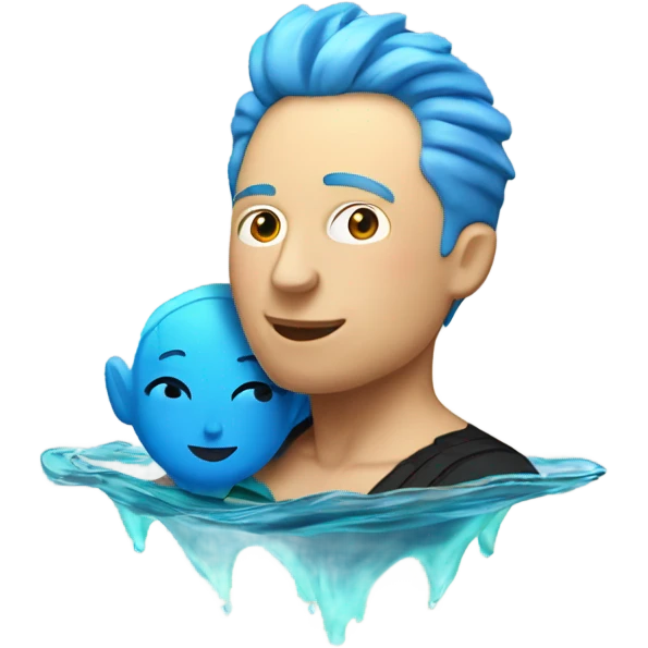 Elon musk swimming with a short blue haired woman emoji