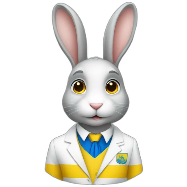 A rabbit student in a suit in the color of the Ukrainian flag emoji