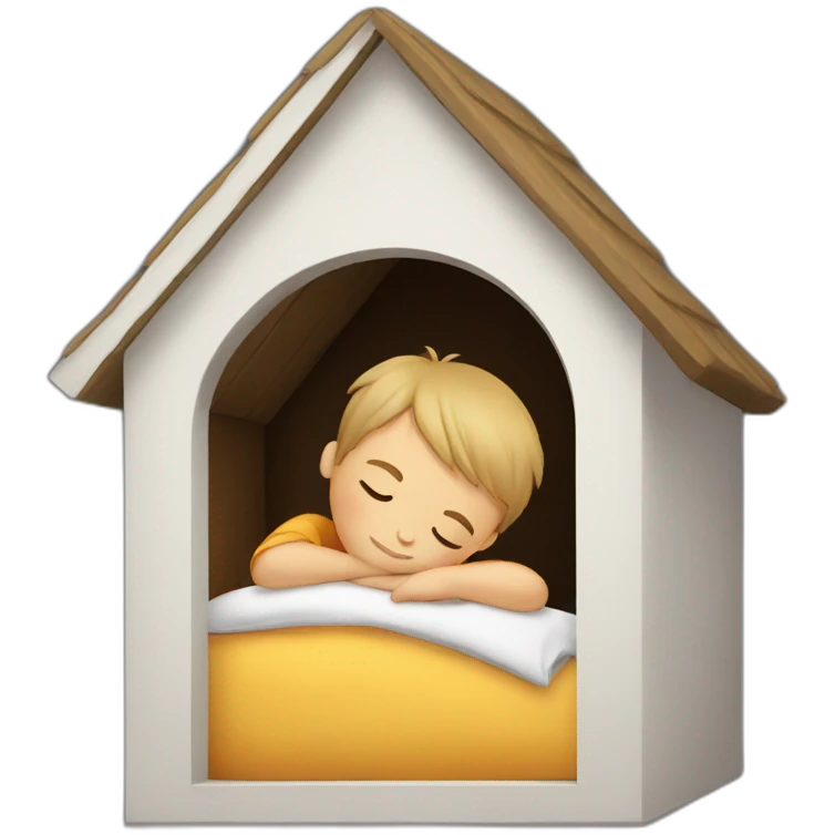 boy sleeping in doghouse emoji