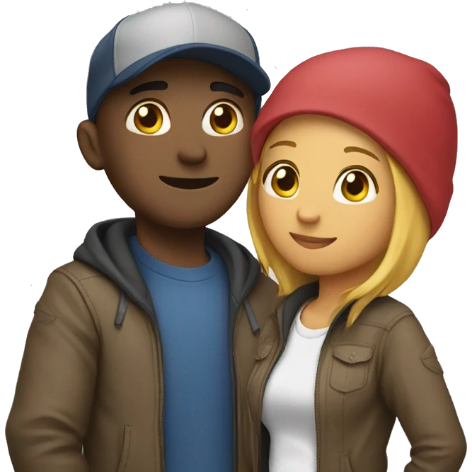 an couple, the man wearing cap and hoodie.  emoji