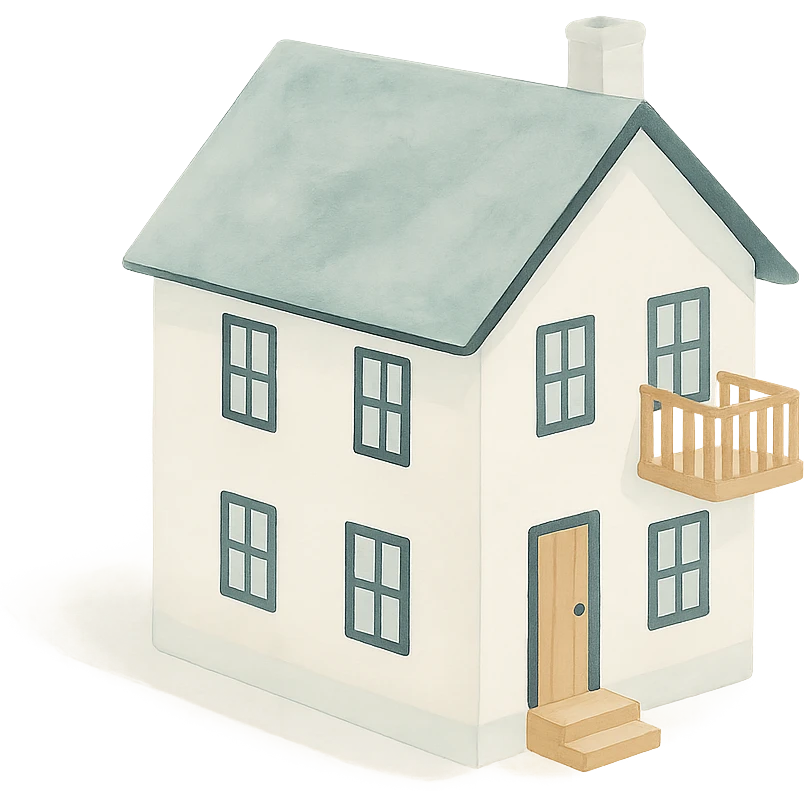 modern farmhouse dollhouse, white with black trim and wooden accents, 3d isometric  emoji