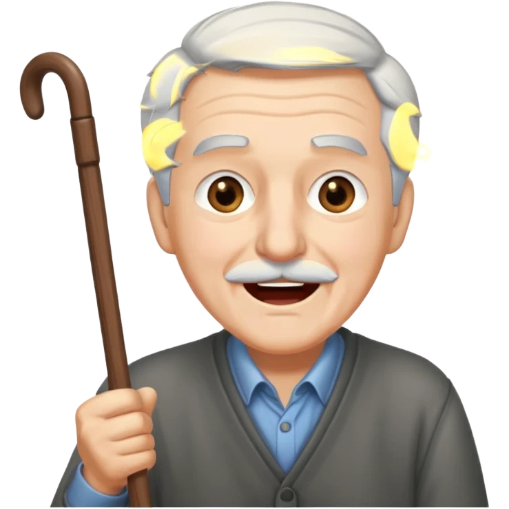 A grey-hair grandpa fan with cane in hand, cheer loudly with youthful spirit. emoji