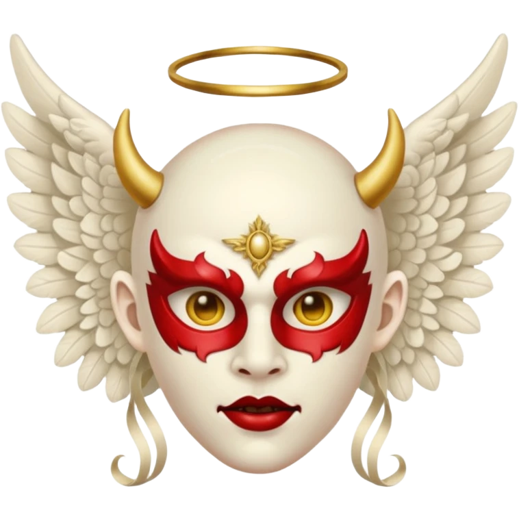 Demon wearing angel mask emoji
