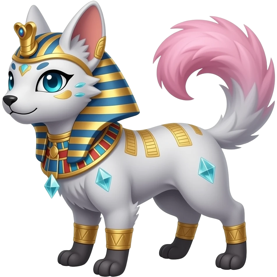 Sub-patterned ancient Egyptian Short-legged quadrupedal elegant oriental feral painted Absol-Glaceon-Sylveon-animal-Fakémon-fusion-hybrid-creature emoji