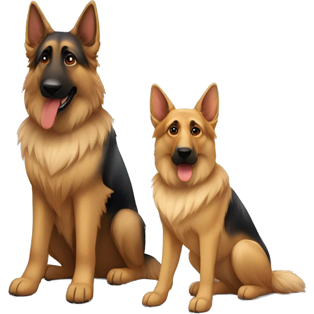 male long haired german shepherd with black eyes sitting next to female short haired german shepherd with brown eyes  emoji