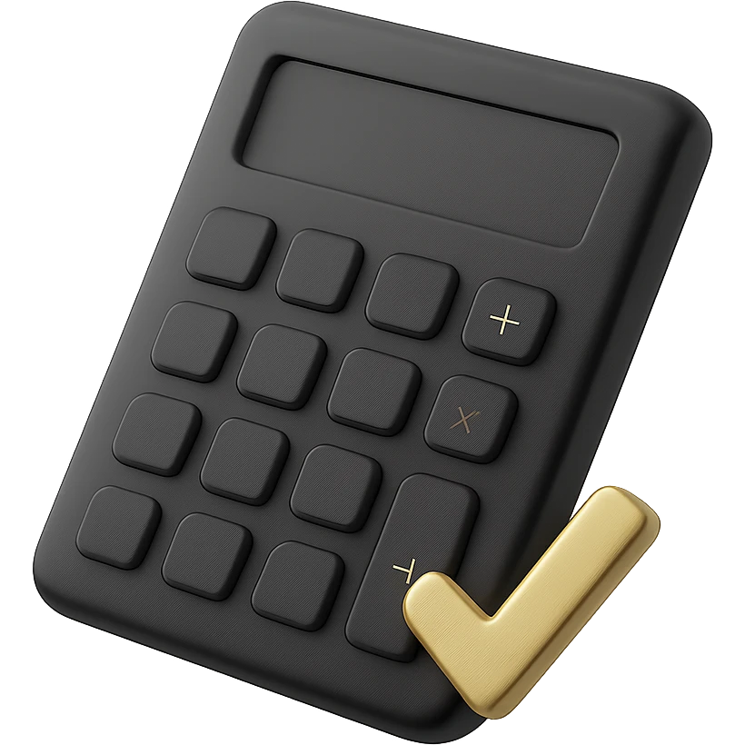 3D black style calculator with a check mark beside the calculator emoji
