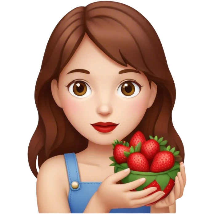 girl with brown hair holding strawberries  emoji
