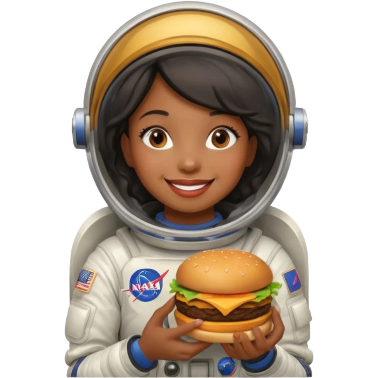 black female wearing nasa suit eating hamburger emoji