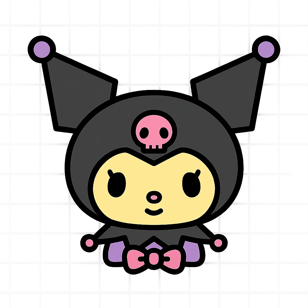 Kuromi character, outlined, cute details emoji