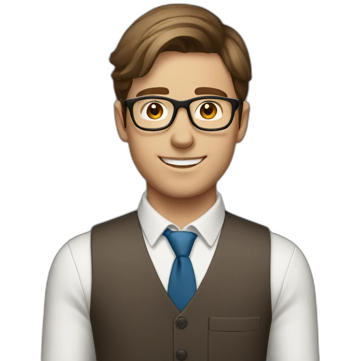 Young brown haired white man with glasses at his first job emoji