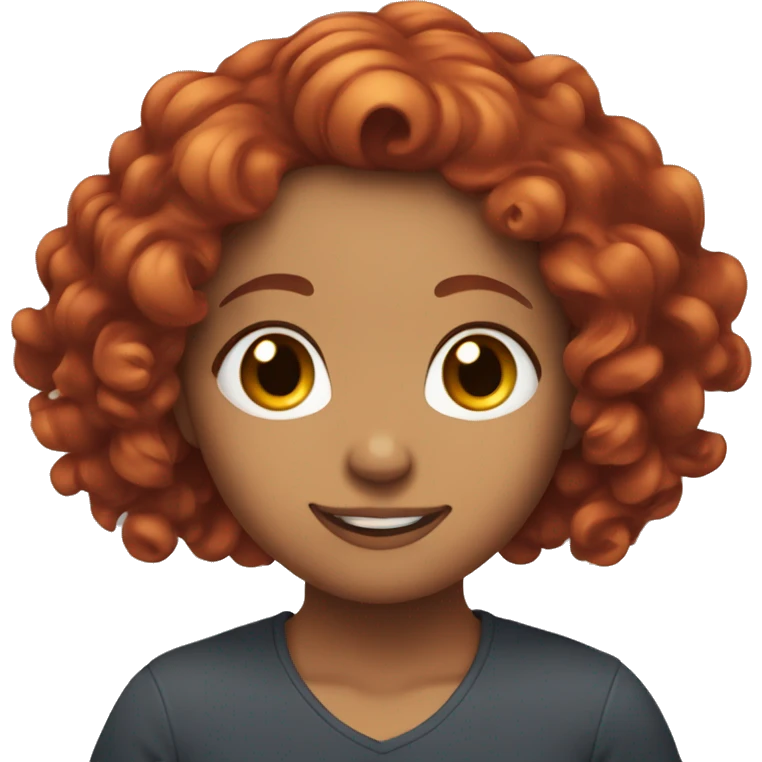 A girl with red curly hair tucking hair behind both ears while smirking emoji