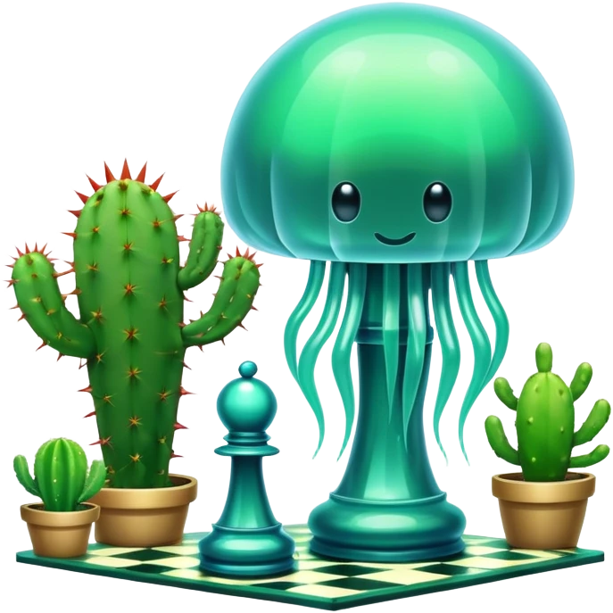 surreal cosmic jellyfish playing chess with a cactus emoji