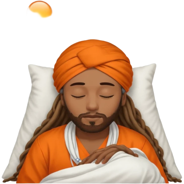 Brownskin man with long dreadlocks add a white turban on his head orange shirt sleeping with zzz above his head emoji