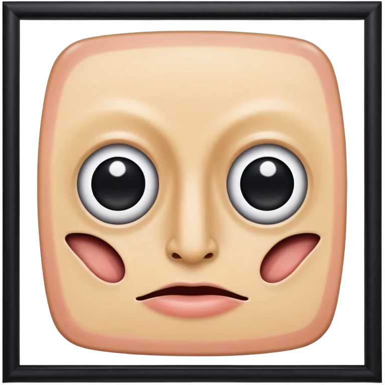A flat piece of skin stretched on a square frame with two eyes and a mouth but no nose emoji