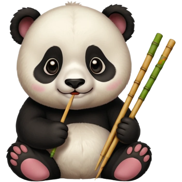 cute hungry panda with chopsticks eating emoji