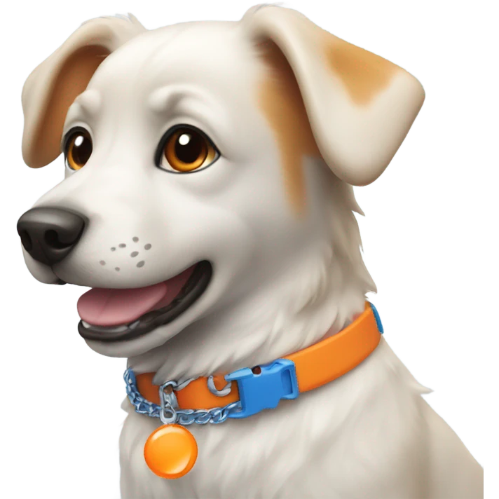 cute dog with blue collar with orange pendant from another perspective emoji
