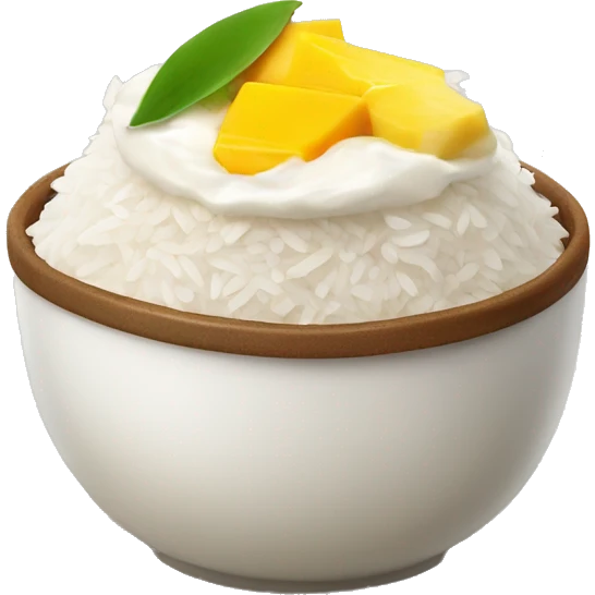 rice with milk cream on it and mango sliced aside emoji