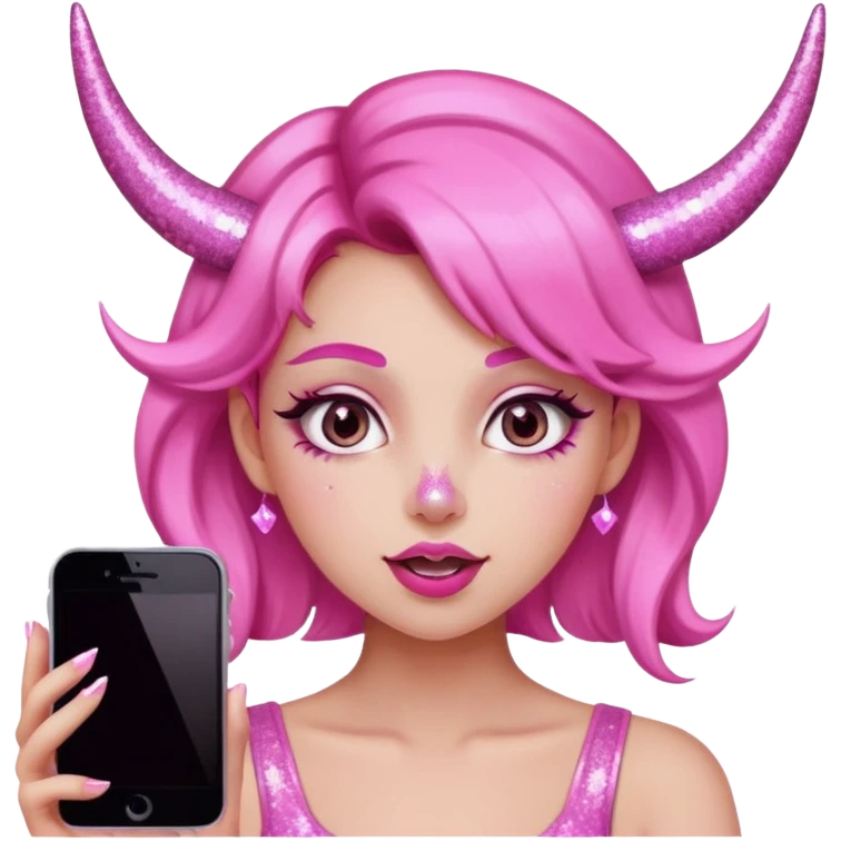 glitter pink girl naughty selfie glitter pink horns emoji