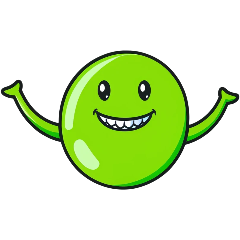 close-up of smile with bright green braces on teeth emoji
