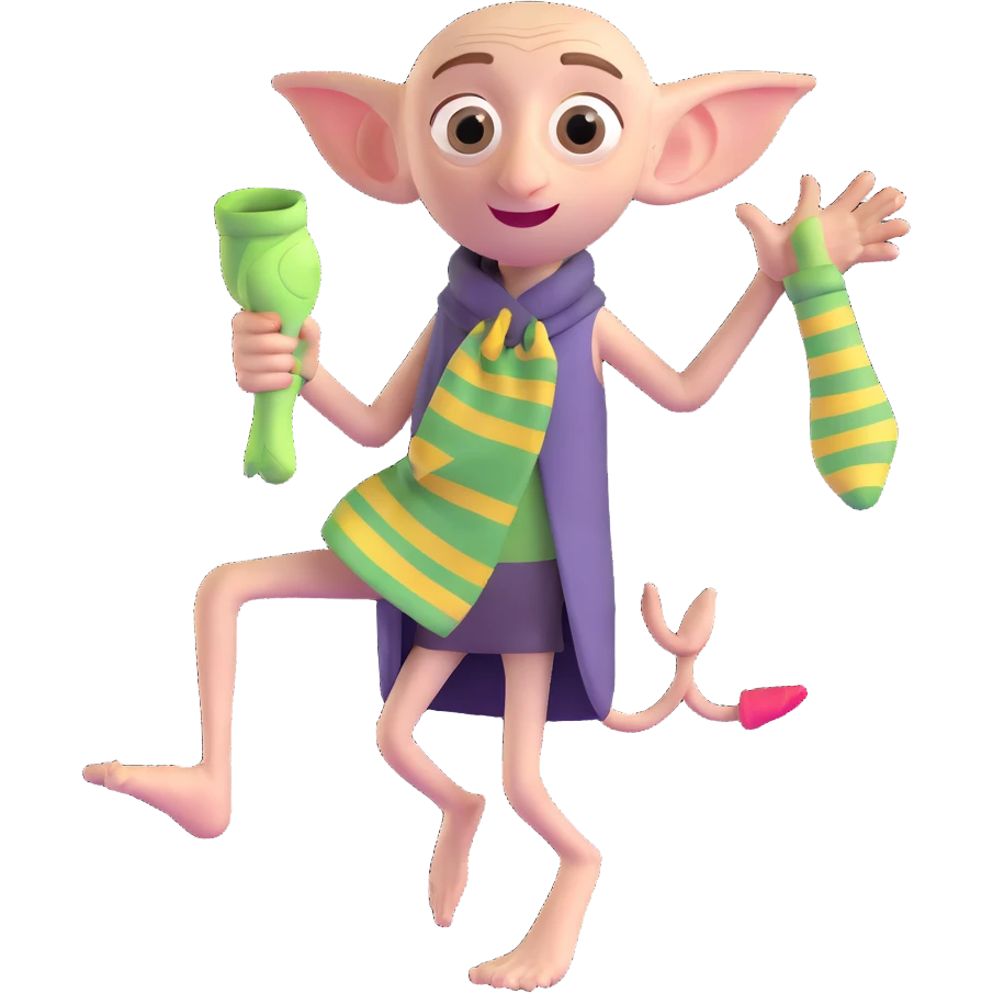 excited Dobby the house elf holding a sock emoji