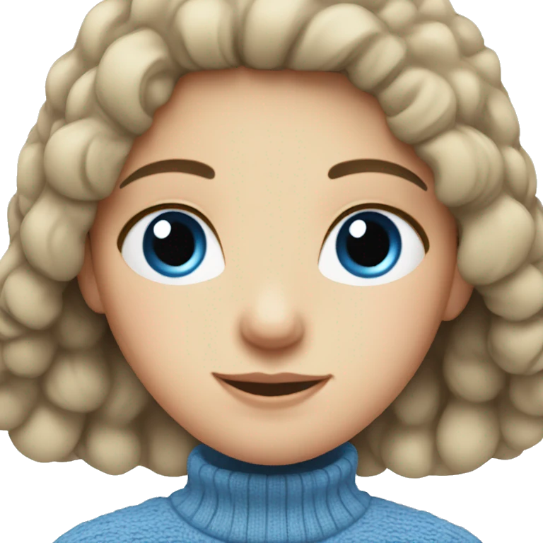 white brunette girl wearing sweater with blue eyes emoji