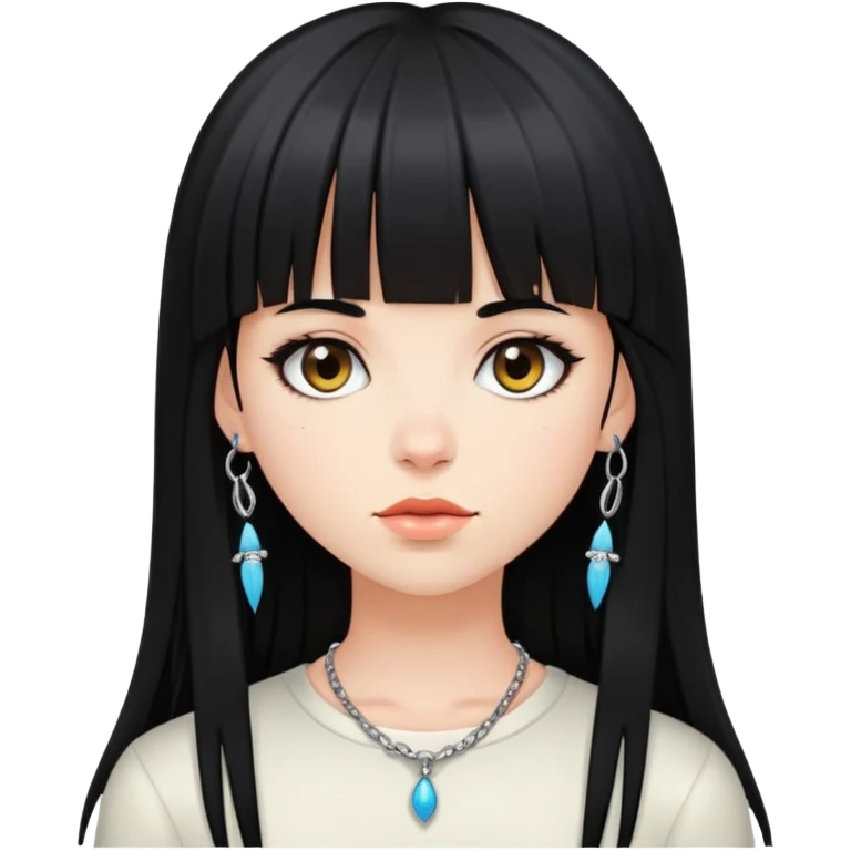 Girl with bangs and long straight black hair with piercings emoji