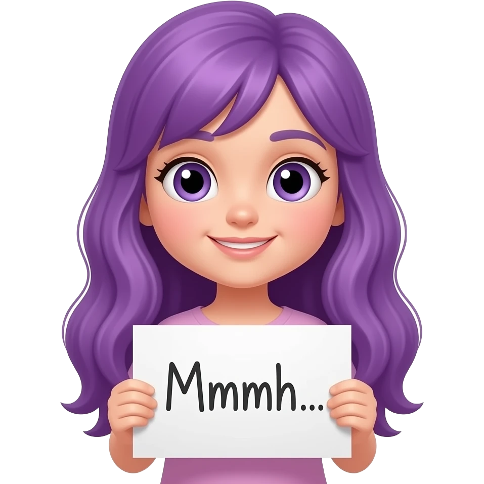 cute girl with long purple hair holding a Mmmh... sign emoji