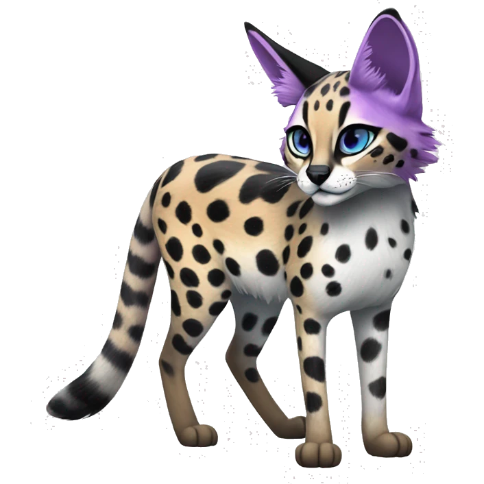Epic Edgy Colorful Cool Cute Realistic Black White Purple ethereal Serval-Fionbri fursona full body emoji