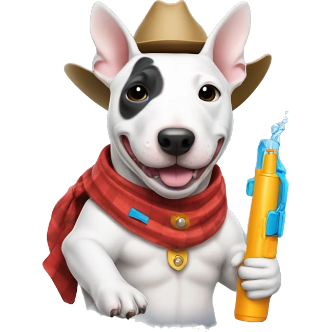 english bull terrier holding water gun cowboy  emoji