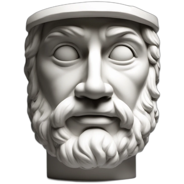 estátua dos pés a cabeça de um homem musculoso igual a Roma antiga. Mármore branco. Sem roupas. O bico do peito está em destaque, em seguida a V-Line da cintura. Sem roupa. emoji