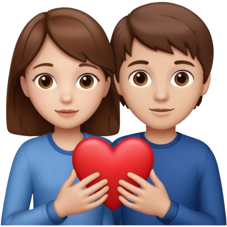 Girl and boy with brown hair holding a heart emoji