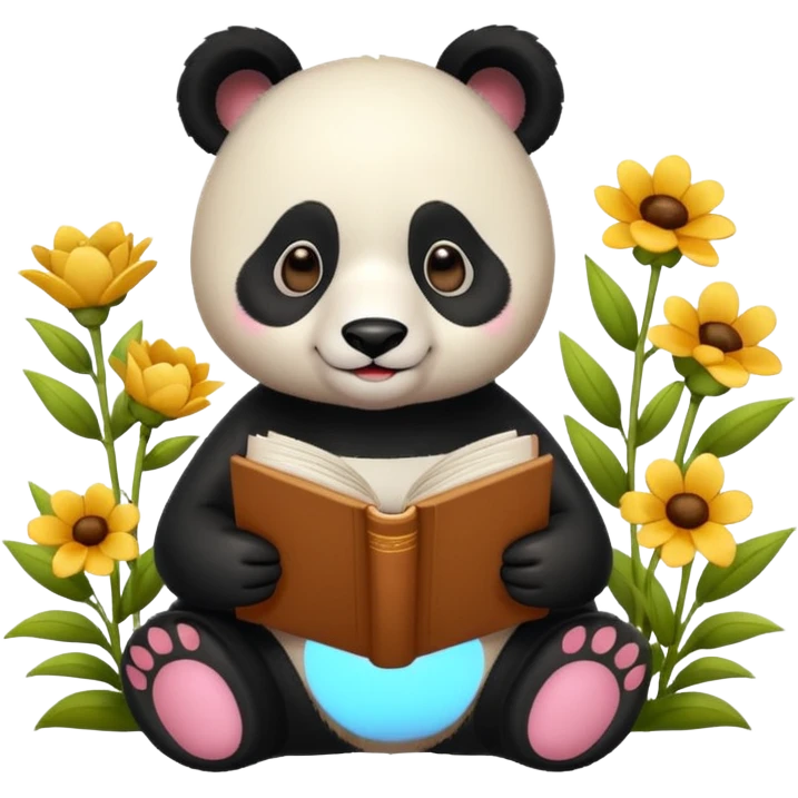 beige panda reading books + flowers emoji