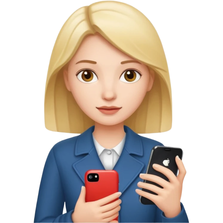 Mujer joven blanca con teléfono en mano  emoji