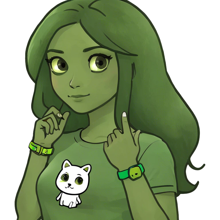 Una chica con pelo largo y liso y marrón con ojos marrones y con el móvil en la mano  emoji