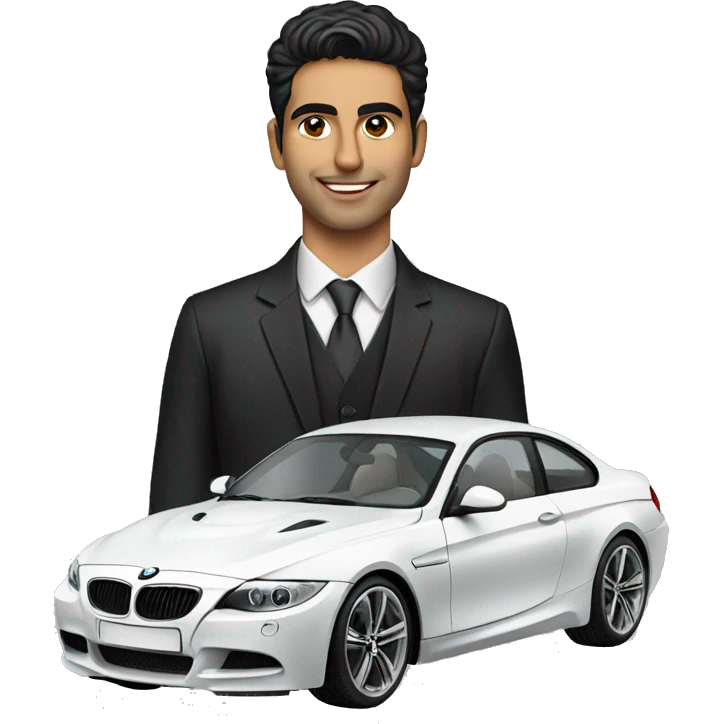 Young Persian man with a fancy bmw emoji