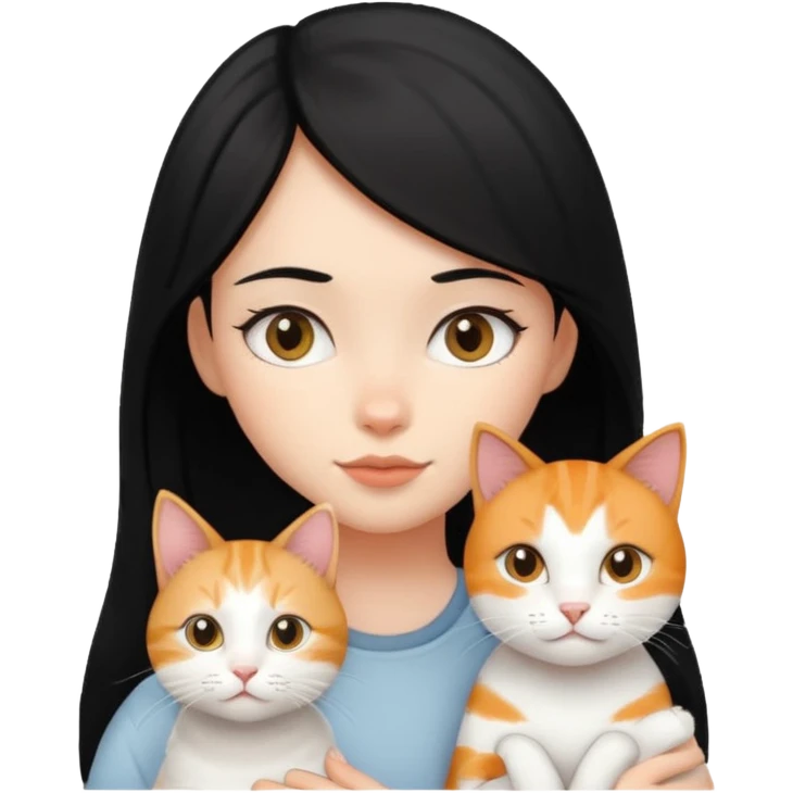 Black haired girl with white and ginger cat emoji