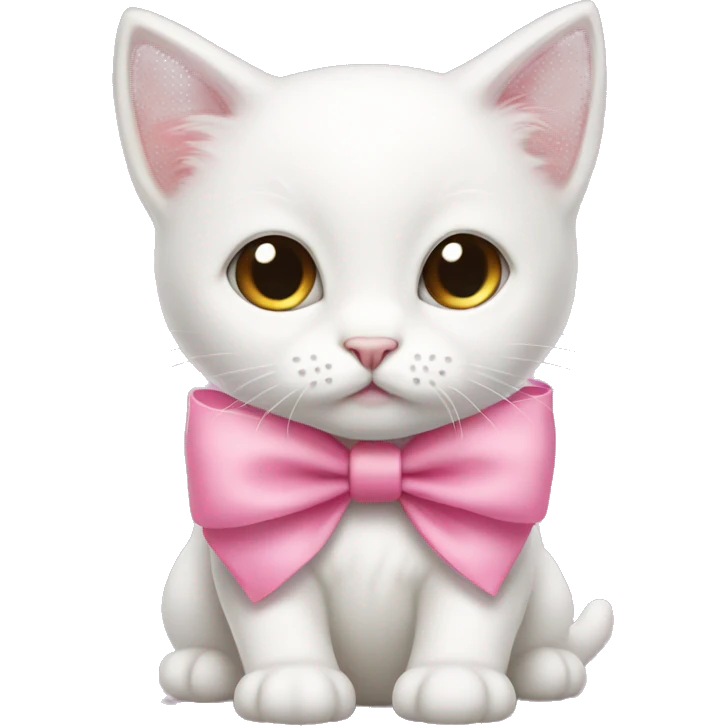 white baby cat wearing large pink bow on back  emoji