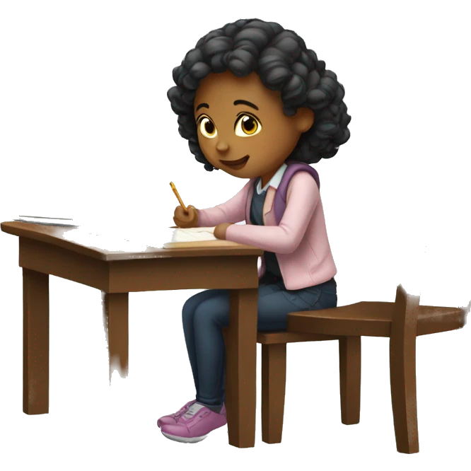 A studying girl on a chair with a desk emoji