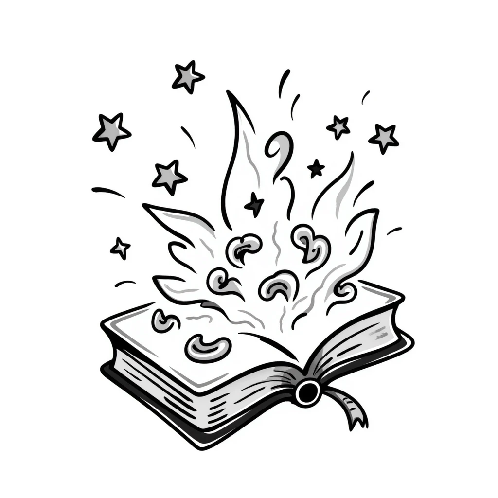 Магическая закрытая книга  — декоративная обложка звёздами и алхимическими знаками. Обложка украшена винтажными завитками,  таинственным сиянием. emoji