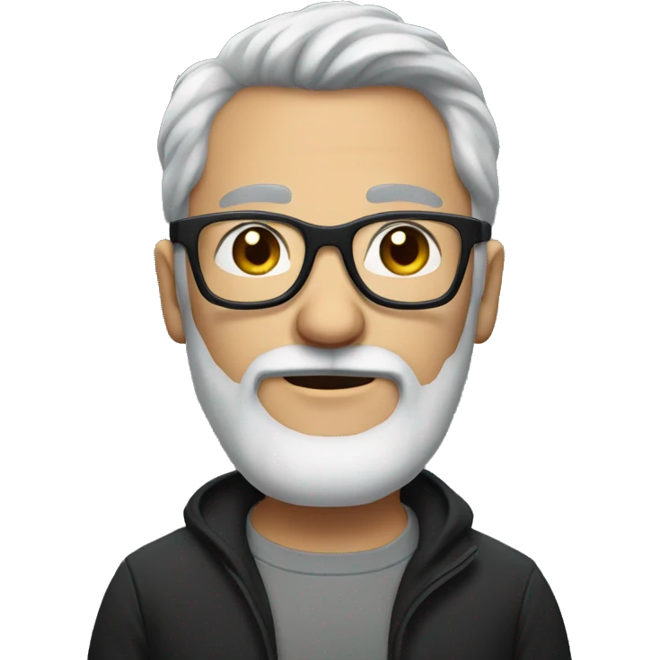 Man with grey hair, a grey beard and black glasses emoji
