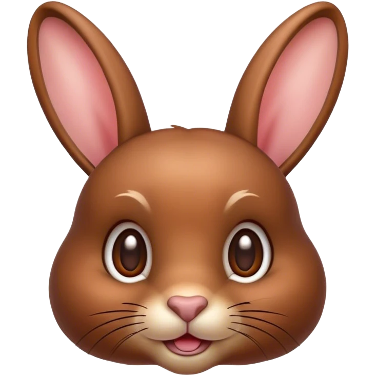 Cinematic Cute Brown Rabbit Portrait Emoji, Head tilted playfully and inquisitively, featuring a glossy, velvety brown fur with perky ears, round, sparkling brown eyes filled with curiosity, Simplified yet irresistibly adorable features, highly detailed, glowing with a warm, friendly glow, high shine, affectionate and lively, stylized with a touch of whimsy, bright and endearing, soft glowing outline, capturing the essence of a mischievous yet loving bunny, so playful it feels like it could hop out of the screen and into your arms! emoji