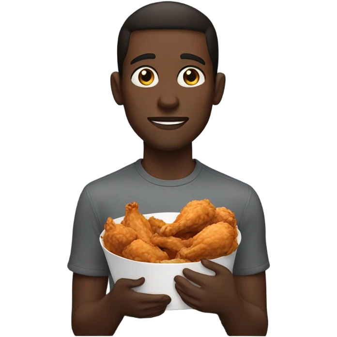 dark skin guy with brown hair eating fried chicken emoji