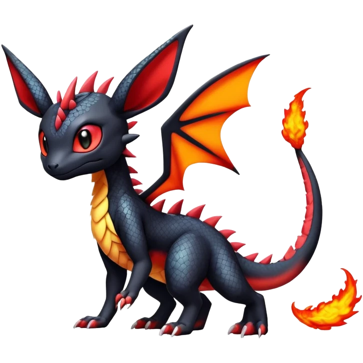 Cute Exotic Colorful Guilmon-Salandit-Umbreon-Fakémon-hybrid-creature (full body)  emoji